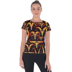 Stylised Horns Black Pattern Short Sleeve Sports Top  by HermanTelo