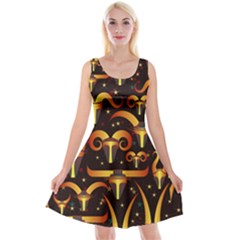 Stylised Horns Black Pattern Reversible Velvet Sleeveless Dress