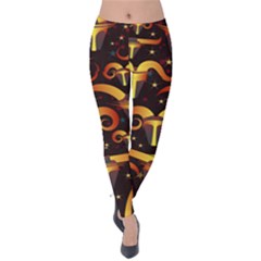 Stylised Horns Black Pattern Velvet Leggings