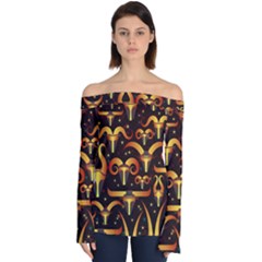 Stylised Horns Black Pattern Off Shoulder Long Sleeve Top by HermanTelo