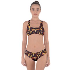 Stylised Horns Black Pattern Criss Cross Bikini Set by HermanTelo