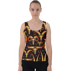 Stylised Horns Black Pattern Velvet Tank Top