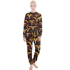 Stylised Horns Black Pattern Women s Lounge Set by HermanTelo