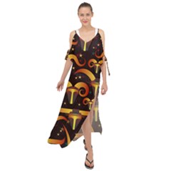 Stylised Horns Black Pattern Maxi Chiffon Cover Up Dress by HermanTelo