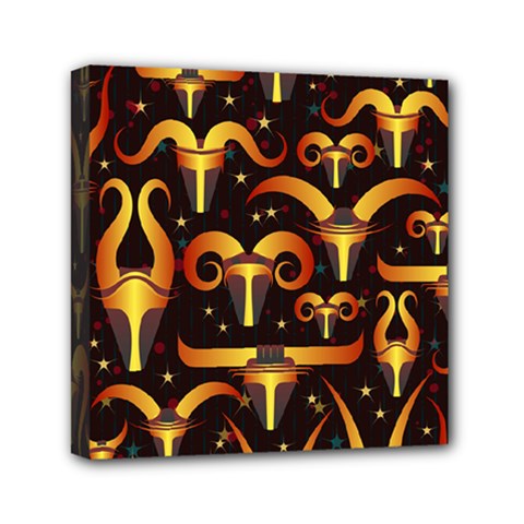 Stylised Horns Black Pattern Mini Canvas 6  X 6  (stretched)