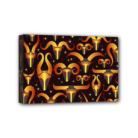 Stylised Horns Black Pattern Mini Canvas 6  X 4  (stretched)