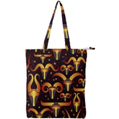 Stylised Horns Black Pattern Double Zip Up Tote Bag