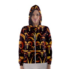 Stylised Horns Black Pattern Women s Hooded Windbreaker