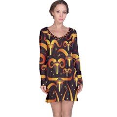 Stylised Horns Black Pattern Long Sleeve Nightdress