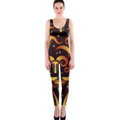 Stylised Horns Black Pattern One Piece Catsuit