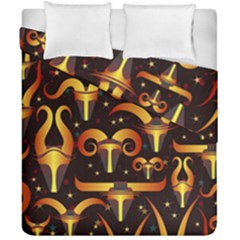 Stylised Horns Black Pattern Duvet Cover Double Side (california King Size) by HermanTelo