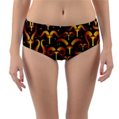 Stylised Horns Black Pattern Reversible Mid-waist Bikini Bottoms