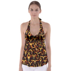 Stylised Horns Black Pattern Babydoll Tankini Top