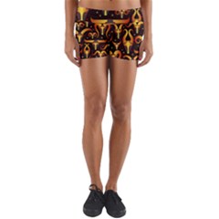 Stylised Horns Black Pattern Yoga Shorts