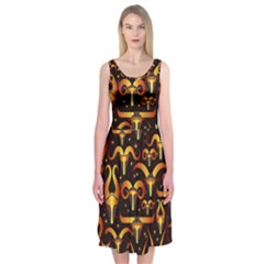 Stylised Horns Black Pattern Midi Sleeveless Dress