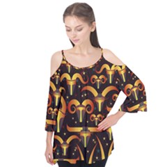 Stylised Horns Black Pattern Flutter Tees