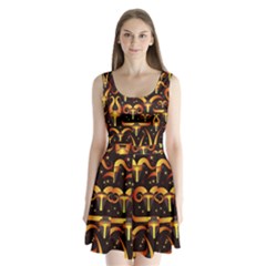 Stylised Horns Black Pattern Split Back Mini Dress 