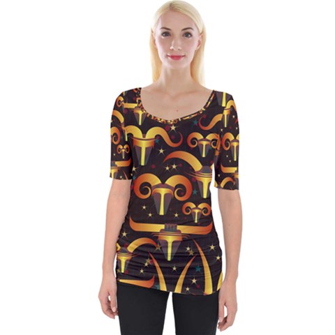 Stylised Horns Black Pattern Wide Neckline Tee by HermanTelo