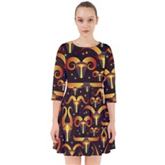 Stylised Horns Black Pattern Smock Dress