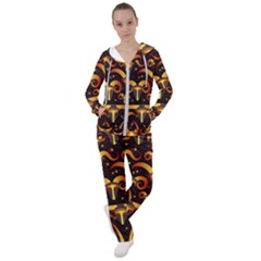 Stylised Horns Black Pattern Women s Tracksuit