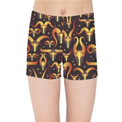 Stylised Horns Black Pattern Kids  Sports Shorts