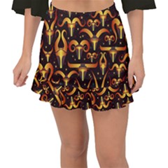 Stylised Horns Black Pattern Fishtail Mini Chiffon Skirt by HermanTelo