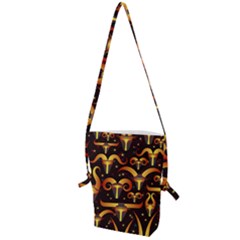 Stylised Horns Black Pattern Folding Shoulder Bag