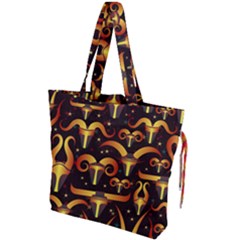 Stylised Horns Black Pattern Drawstring Tote Bag