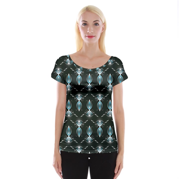 Seamless Pattern Background Black Cap Sleeve Top