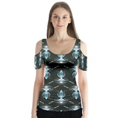 Seamless Pattern Background Black Butterfly Sleeve Cutout Tee 