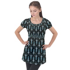 Seamless Pattern Background Black Puff Sleeve Tunic Top