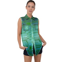 Board Conductors Circuits Sleeveless Chiffon Button Shirt