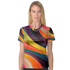 Abstract Colorful Background Wavy V-neck Sport Mesh Tee