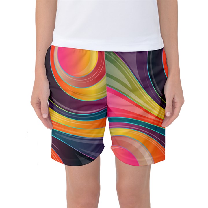 Abstract Colorful Background Wavy Women s Basketball Shorts