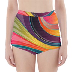 Abstract Colorful Background Wavy High-waisted Bikini Bottoms by HermanTelo