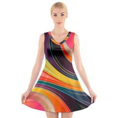 Abstract Colorful Background Wavy V-neck Sleeveless Dress