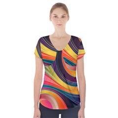 Abstract Colorful Background Wavy Short Sleeve Front Detail Top by HermanTelo