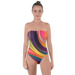 Abstract Colorful Background Wavy Tie Back One Piece Swimsuit