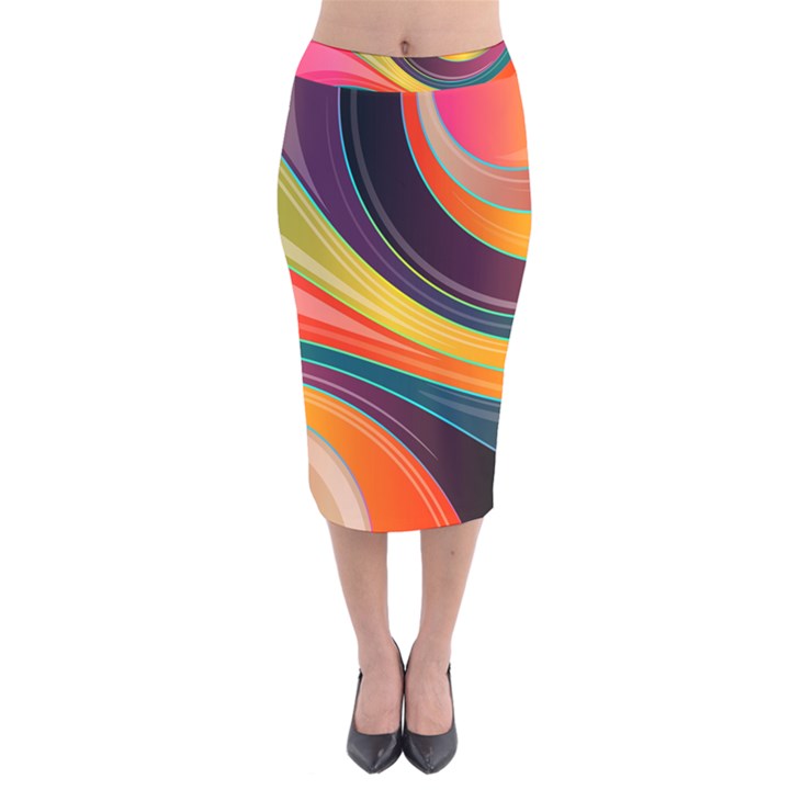 Abstract Colorful Background Wavy Velvet Midi Pencil Skirt