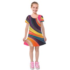 Abstract Colorful Background Wavy Kids  Short Sleeve Velvet Dress