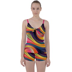 Abstract Colorful Background Wavy Tie Front Two Piece Tankini