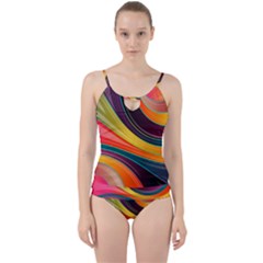 Abstract Colorful Background Wavy Cut Out Top Tankini Set