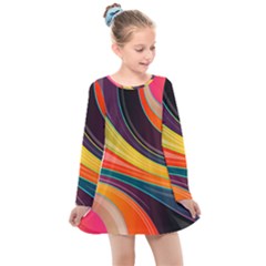 Abstract Colorful Background Wavy Kids  Long Sleeve Dress