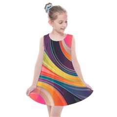 Abstract Colorful Background Wavy Kids  Summer Dress