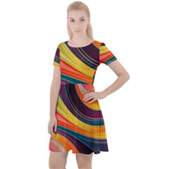 Abstract Colorful Background Wavy Cap Sleeve Velour Dress  by HermanTelo