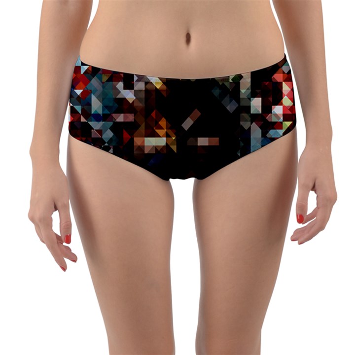 Abstract Texture Desktop Reversible Mid-Waist Bikini Bottoms