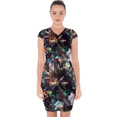 Abstract Texture Desktop Capsleeve Drawstring Dress 