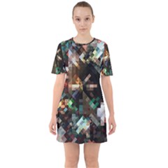 Abstract Texture Desktop Sixties Short Sleeve Mini Dress