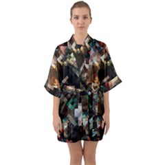 Abstract Texture Desktop Quarter Sleeve Kimono Robe