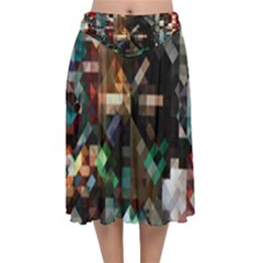 Abstract Texture Desktop Velvet Flared Midi Skirt